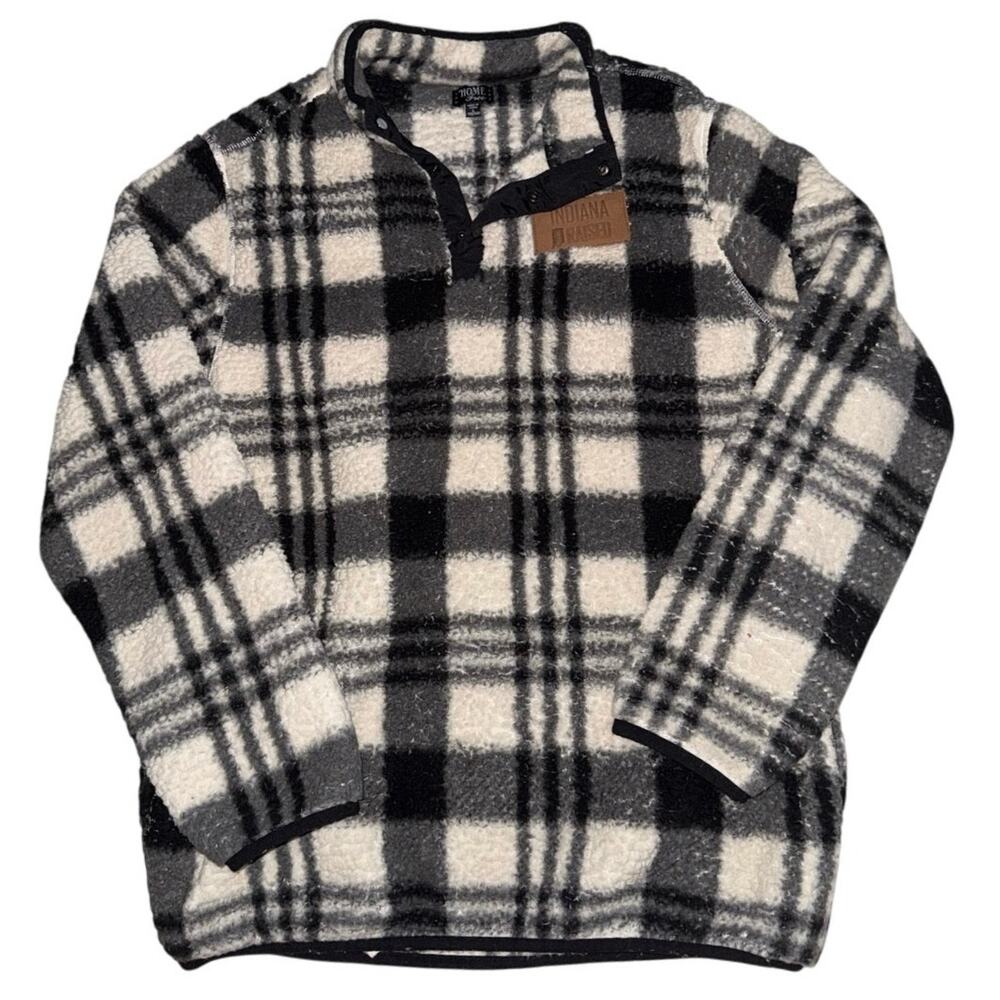 Home Free Plaid Fleece Indiana Raised 1/4 Snap Pullover Shirt Pockets Mens Large